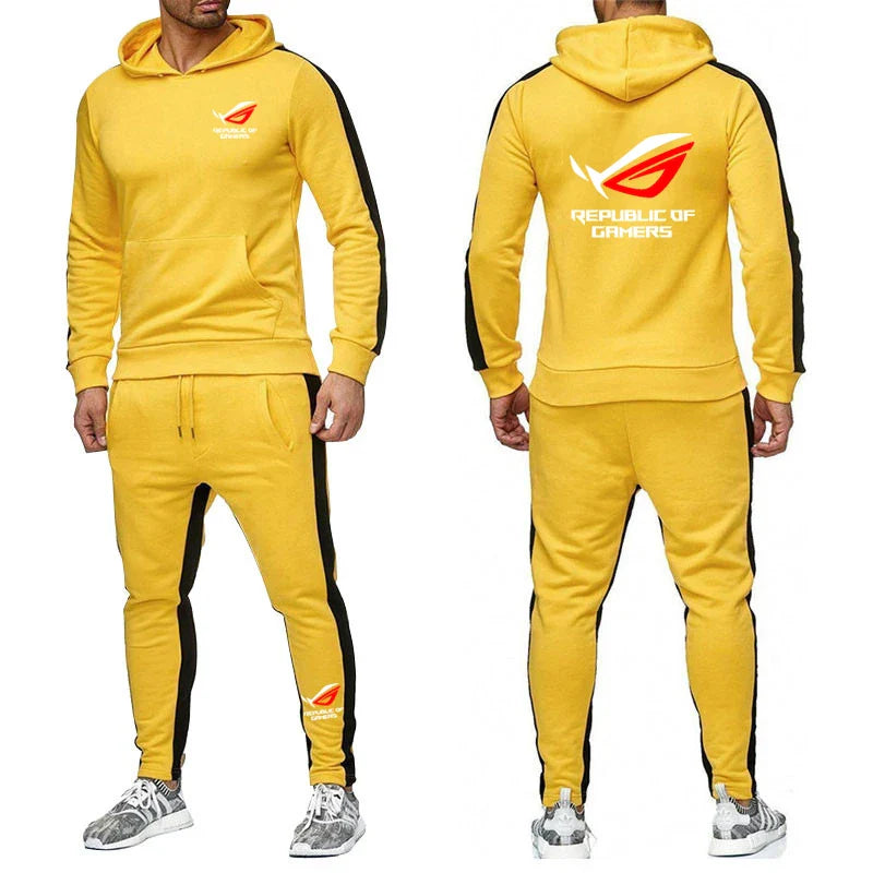 Conjunto de chándal de forro polar para hombre ROG: conjunto de jogger de color sólido