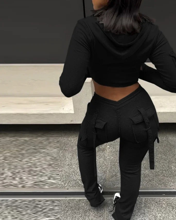 Ensemble Zip Crop Hoodie & Jogger V-Waist