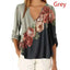 Summer Floral V-Neck 3/4 Sleeve Loose T-Shirt