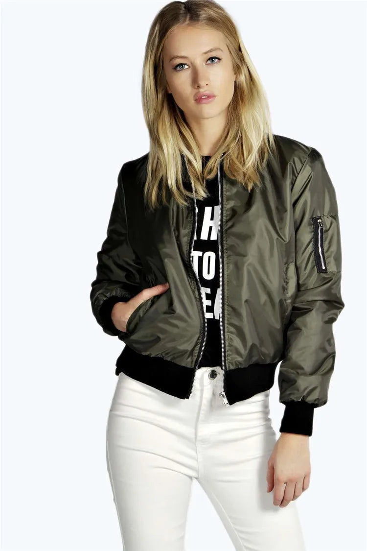 Chaqueta Bomber O-Cuello Vintage Chic: Esencial Atemporal de Otoño