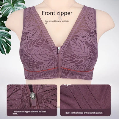 Breathable Lace Front-Zip Sports Bra S-6XL