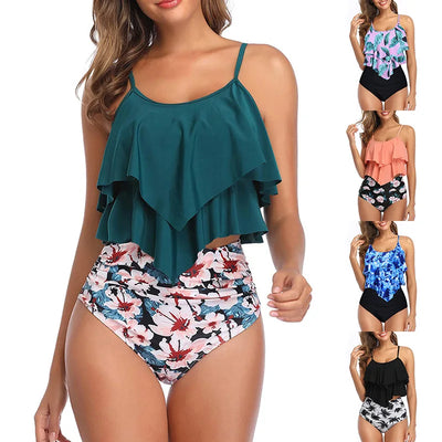 RuffleWave Chic High Waist Bikini & Tankini Set