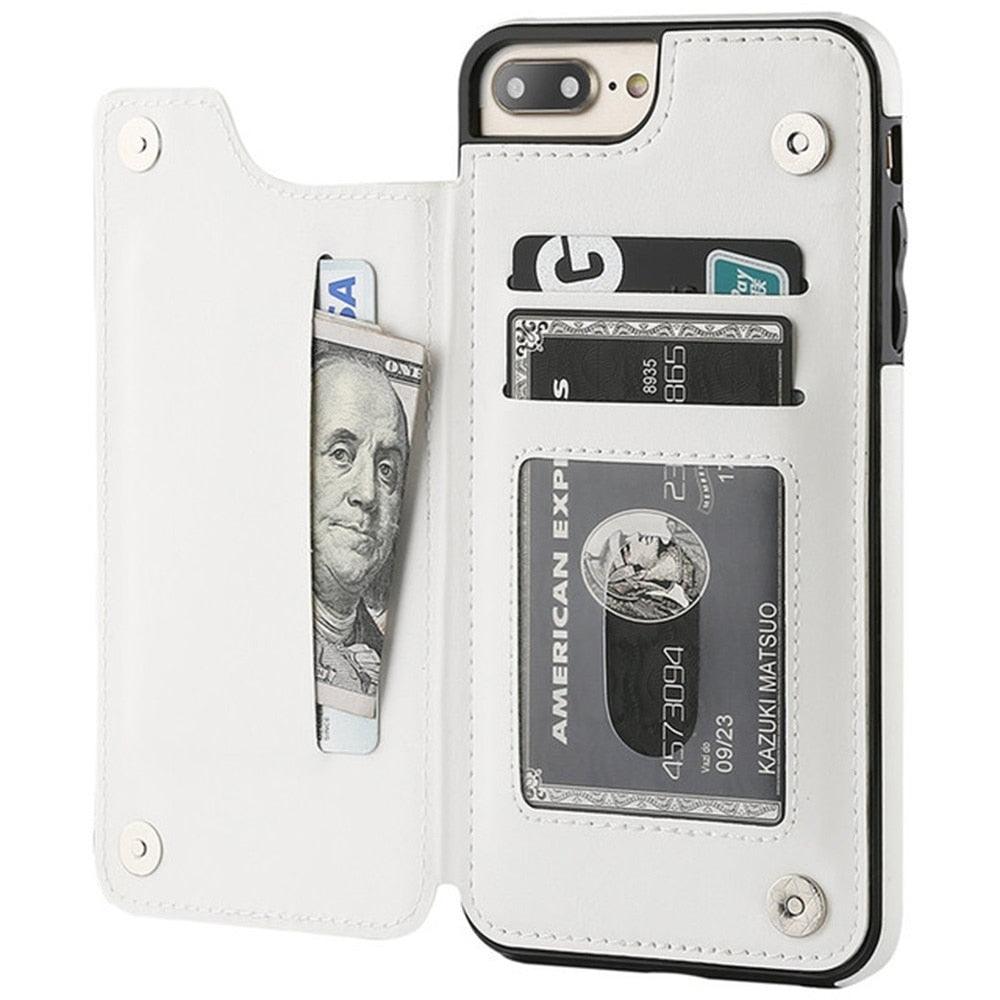 Premium Leather Retro Card Holder Flip Cover for iPhone