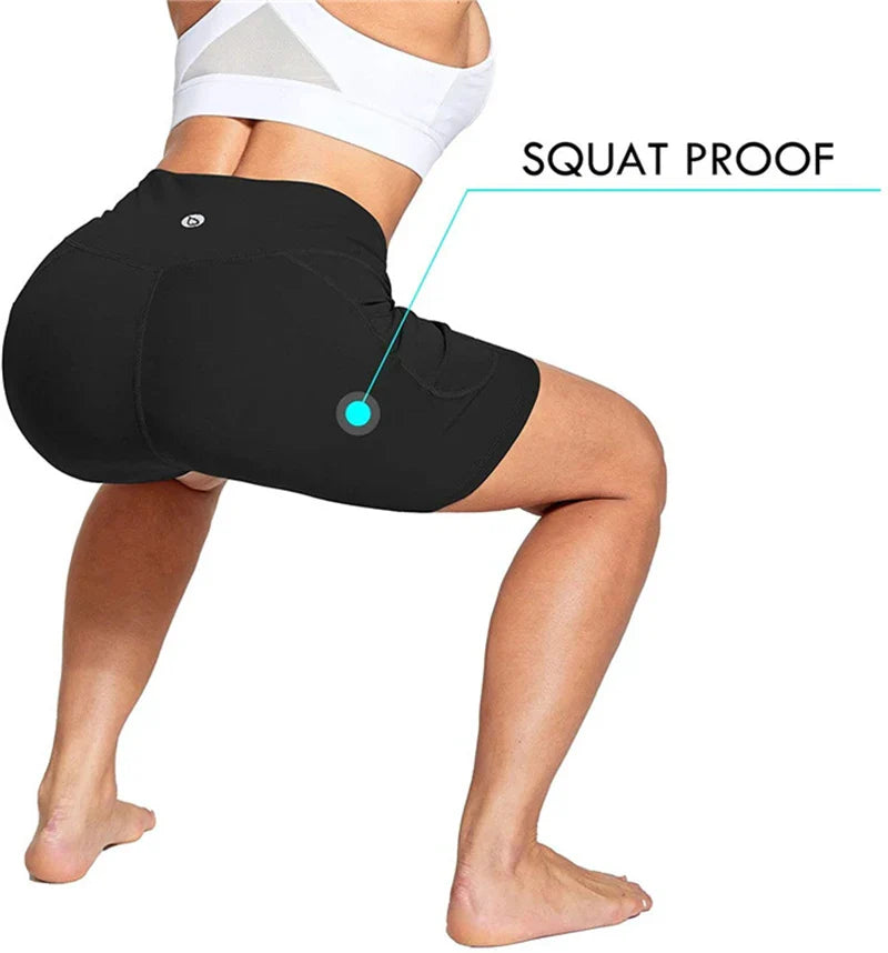 Shorts de yoga taille haute longueur genou pour femmes
