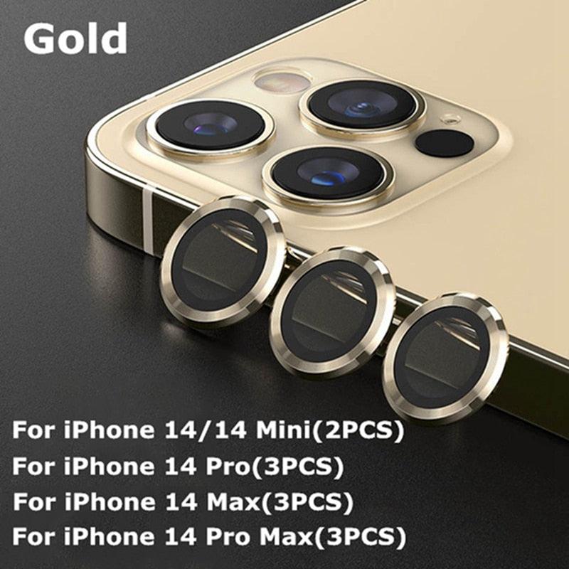 Premium 9H Tempered Glass Camera Lens Protector with Metal Ring for iPhone 14 & 13 Series - Korvel
