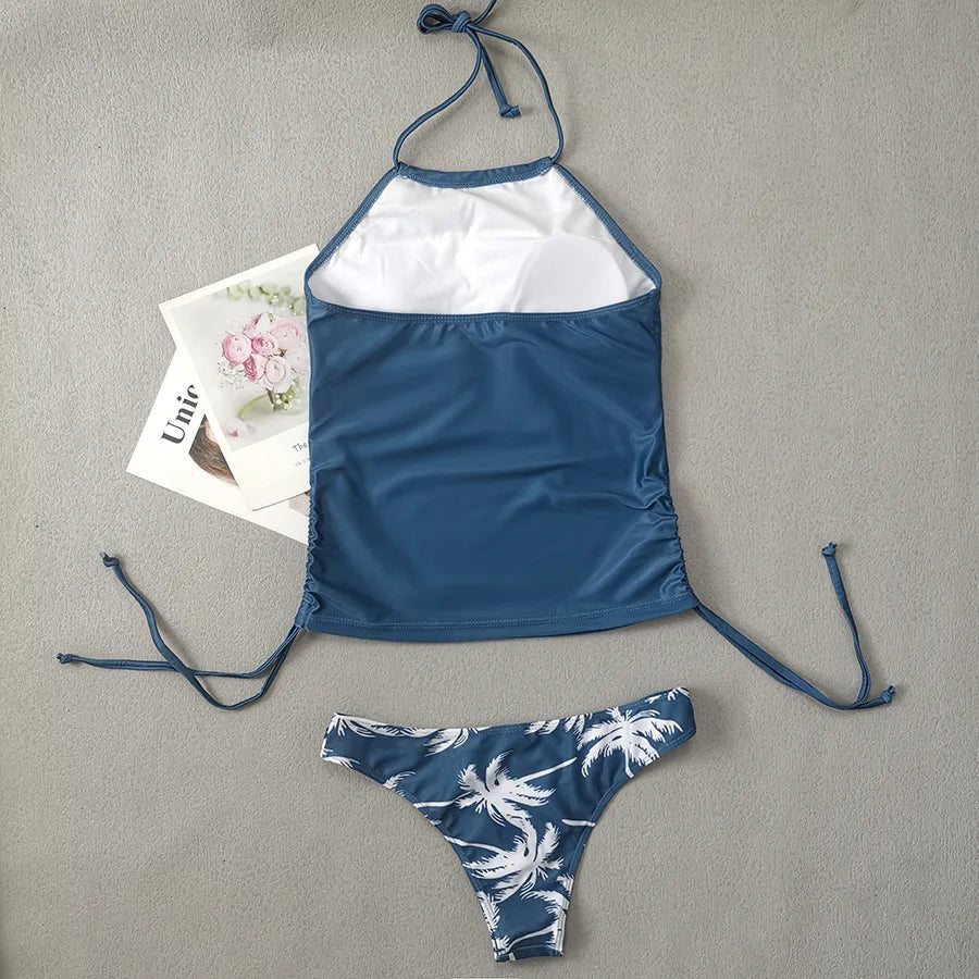 GlamWave Women's Tied Halter Tankini Set