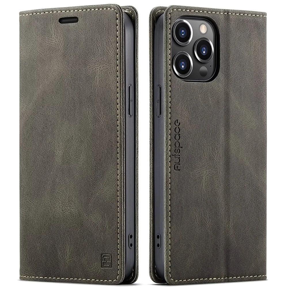 Premium Vintage Wallet Case for iPhone - Leather Flip Cover