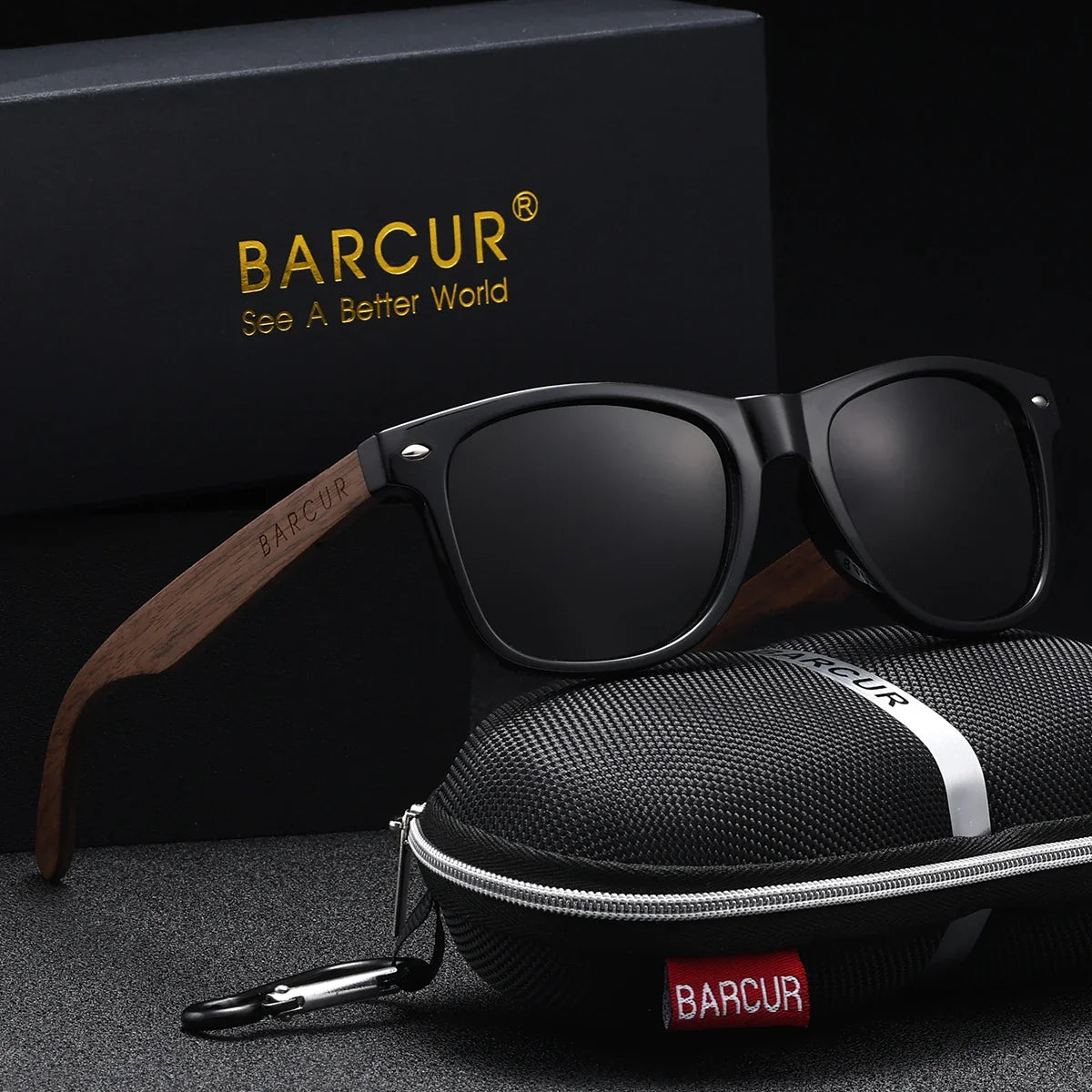 Gafas de sol polarizadas de nogal negro BARCUR para hombres