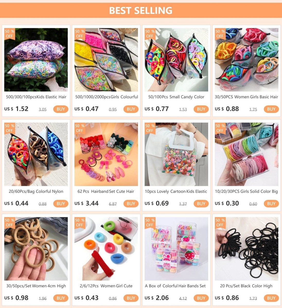 Colorful Kids Elastic Hair Bands - 20/50pcs Set