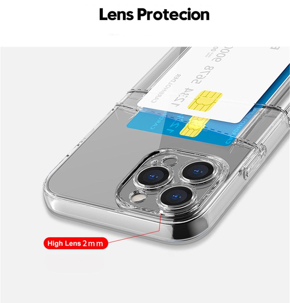 Coque de téléphone transparente antichoc avec double emplacement pour cartes pour iPhone