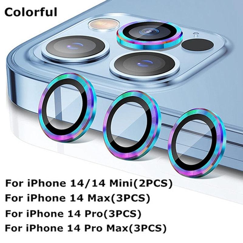 Premium 9H Tempered Glass Camera Lens Protector with Metal Ring for iPhone 14 & 13 Series - Korvel