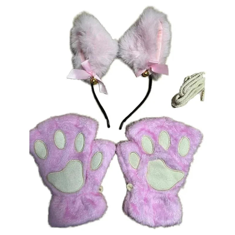 Conjunto de 5 Piezas de Guantes de Patas de Gato y Diadema de Orejas de Zorro