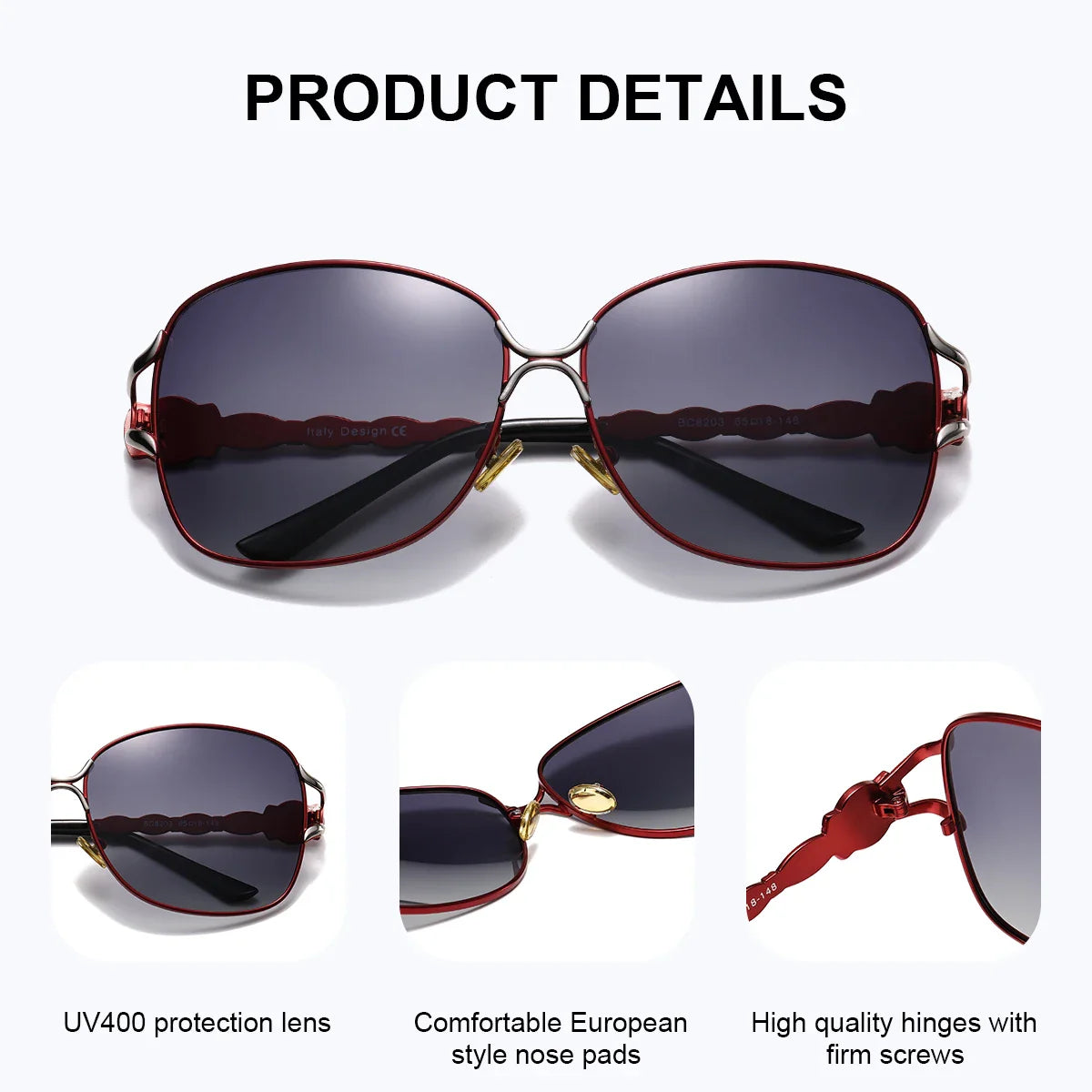 Lunettes de soleil surdimensionnées polarisées pour femmes BARCUR - Monture noire chic