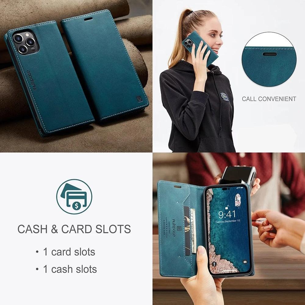 Premium Vintage Wallet Case for iPhone - Leather Flip Cover