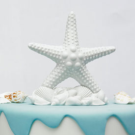 Beach Theme Starfish Cake Topper with Shells - 5" x 2" x 6"
