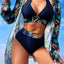 Elegant 3-Piece Halter Bikini Set with Kimono Cover-Up