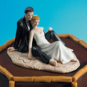 Romantic Beach Bridal Couple Cake Topper - 5" x 3"
