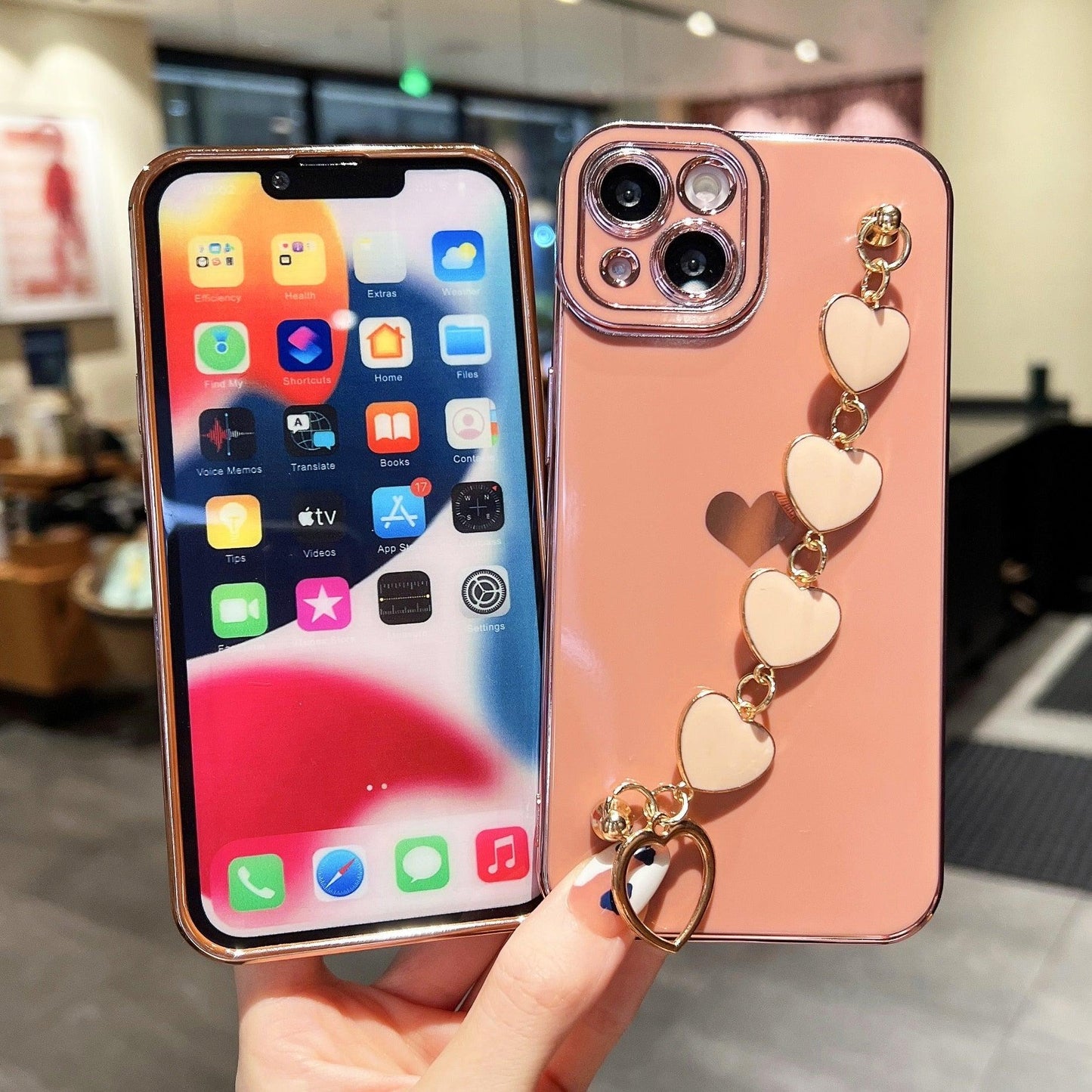 Luxury Love Heart Sparkle Case with Chain Strap for iPhone