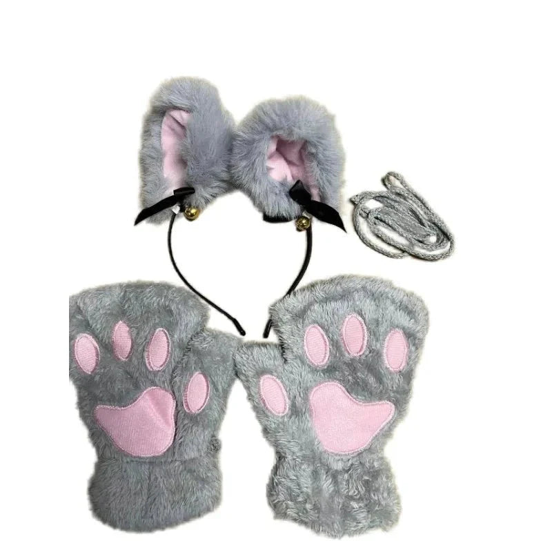 Conjunto de 5 Piezas de Guantes de Patas de Gato y Diadema de Orejas de Zorro