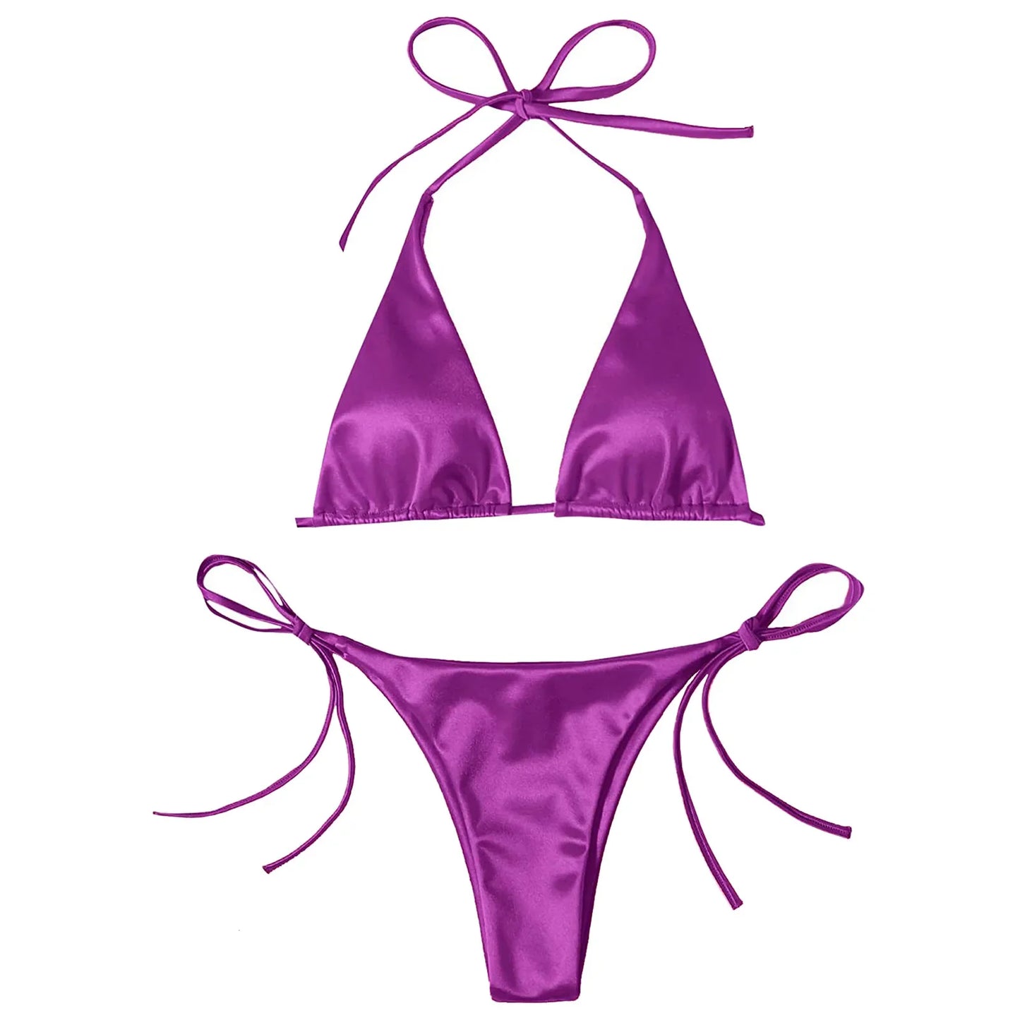 Ensemble de bikini brésilien en satin luxe ShimmerWave