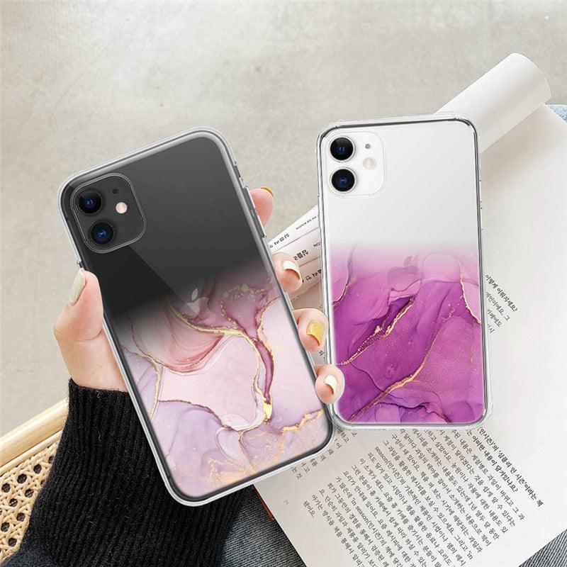 Funda Transparente de Mármol de Lujo para iPhone
