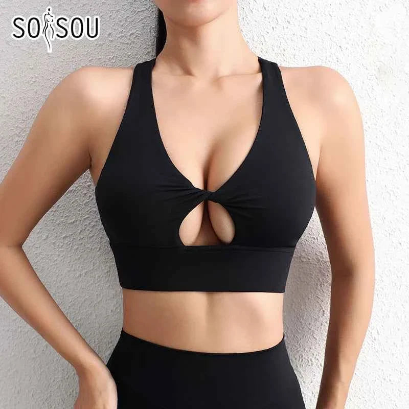 Top Corto de Yoga con Cuello Halter SOISOU con Almohadillas Removibles