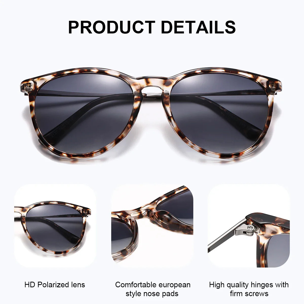 Lunettes de soleil pour femmes BARCUR à imprimé léopard en forme de chat - Polarisées UV400