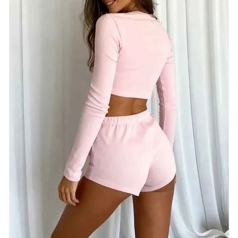 Conjunto de Cárdigan y Pantalones Cortos Casual para Mujer