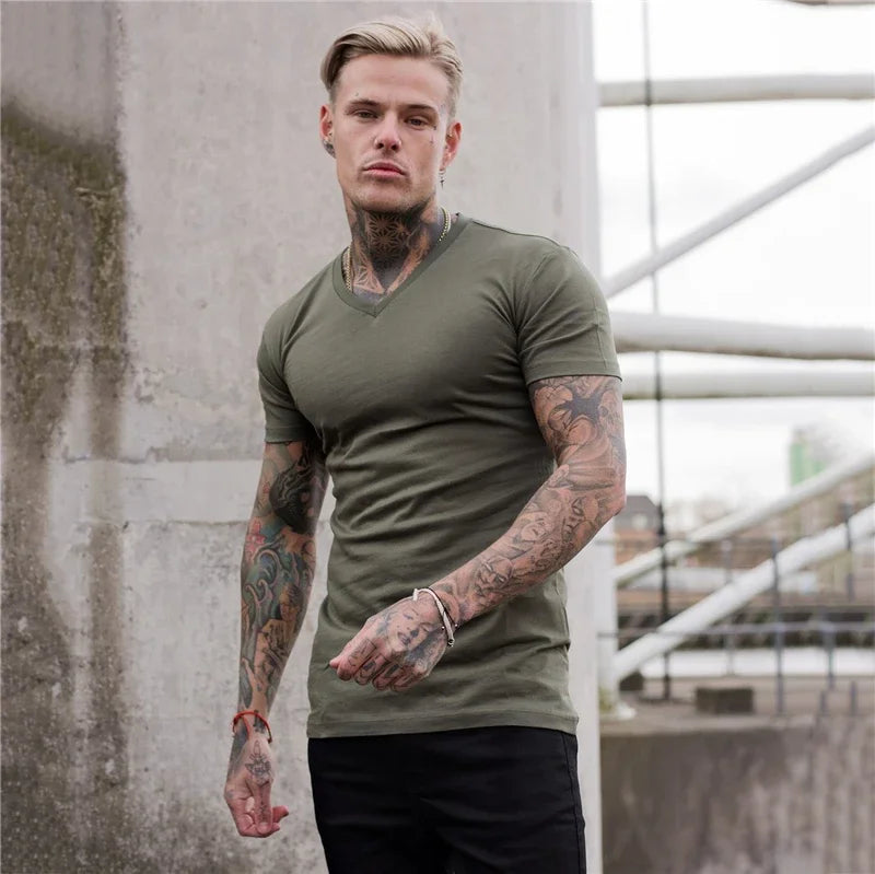 Men's V-Neck Short Sleeve Fitness T-Shirt