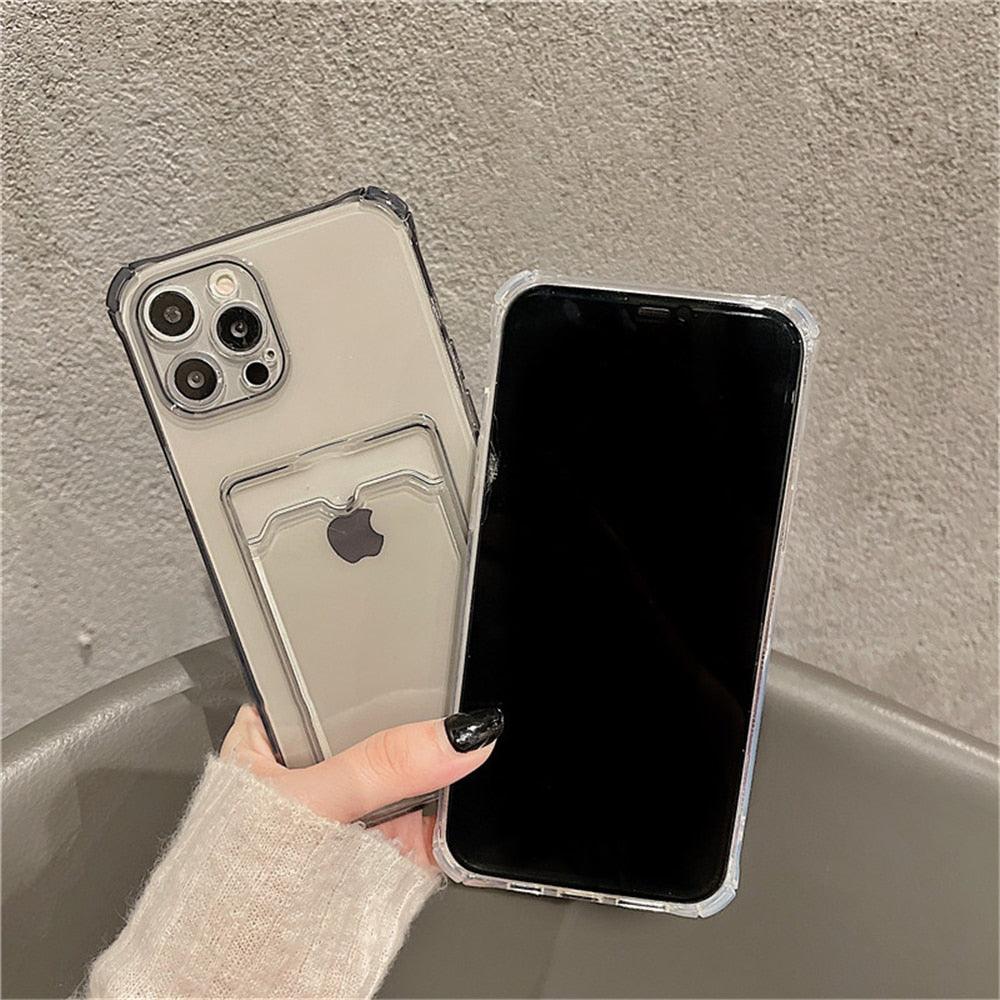 Transparent Card Slot Holder Case for iPhone Models