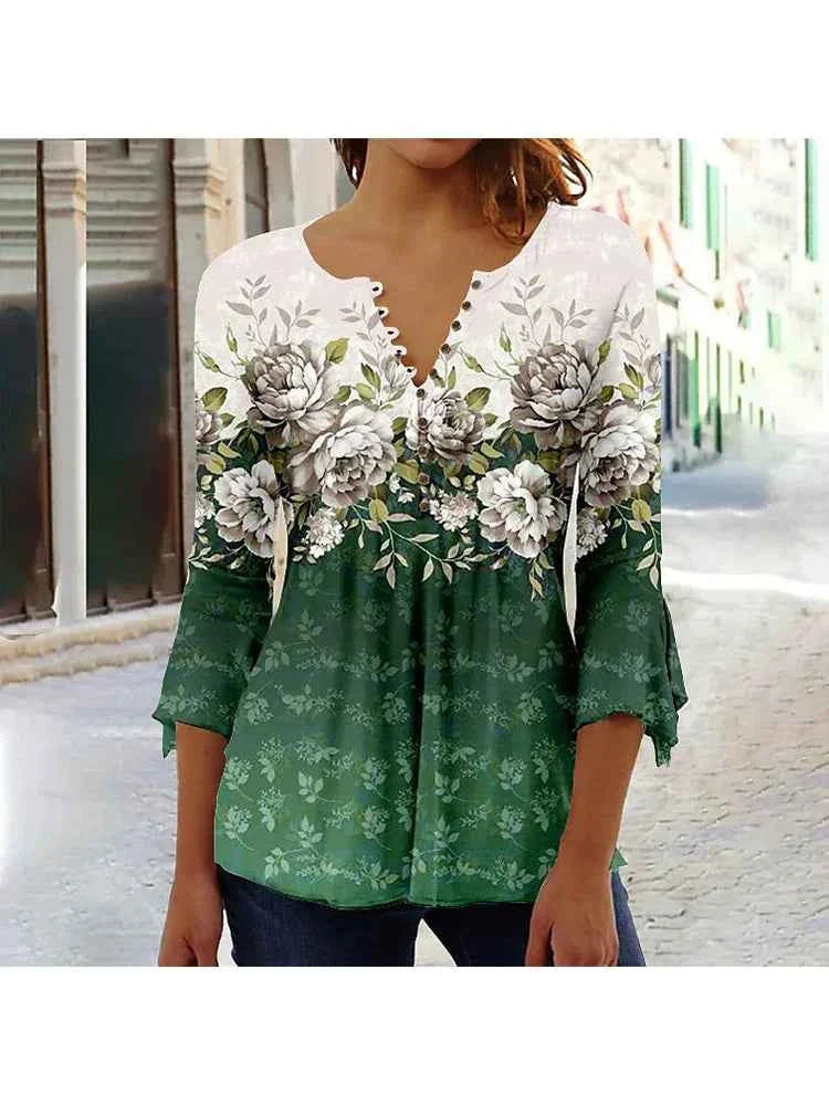 Elegant V-Neck Button T-Shirt for Women