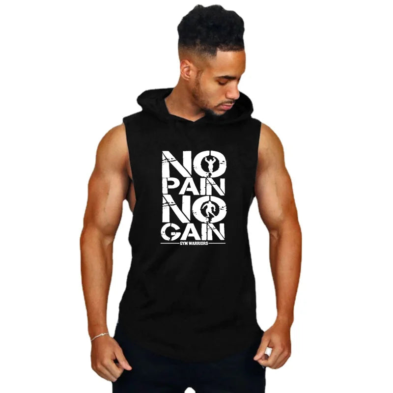 Camiseta sin mangas con capucha para gimnasio para hombres