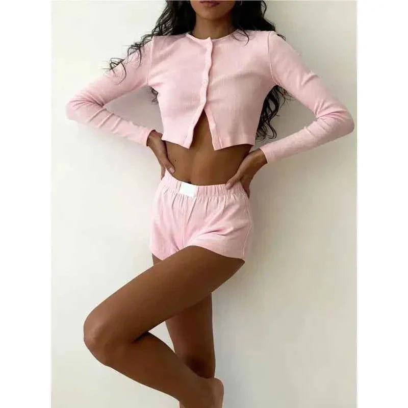 Conjunto de Cárdigan y Pantalones Cortos Casual para Mujer