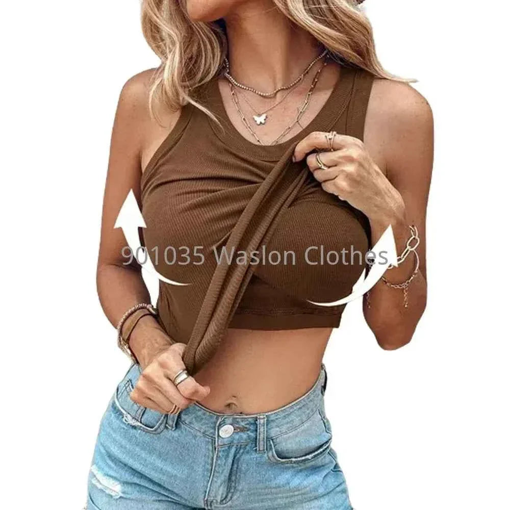 Summer Ribbed Tank Top with Built-In Bra Pads