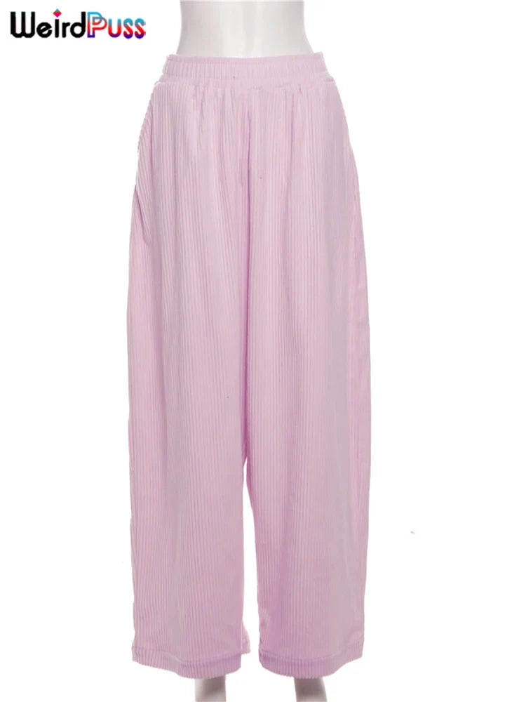 Pantalons larges en velours côtelé taille haute pour femmes