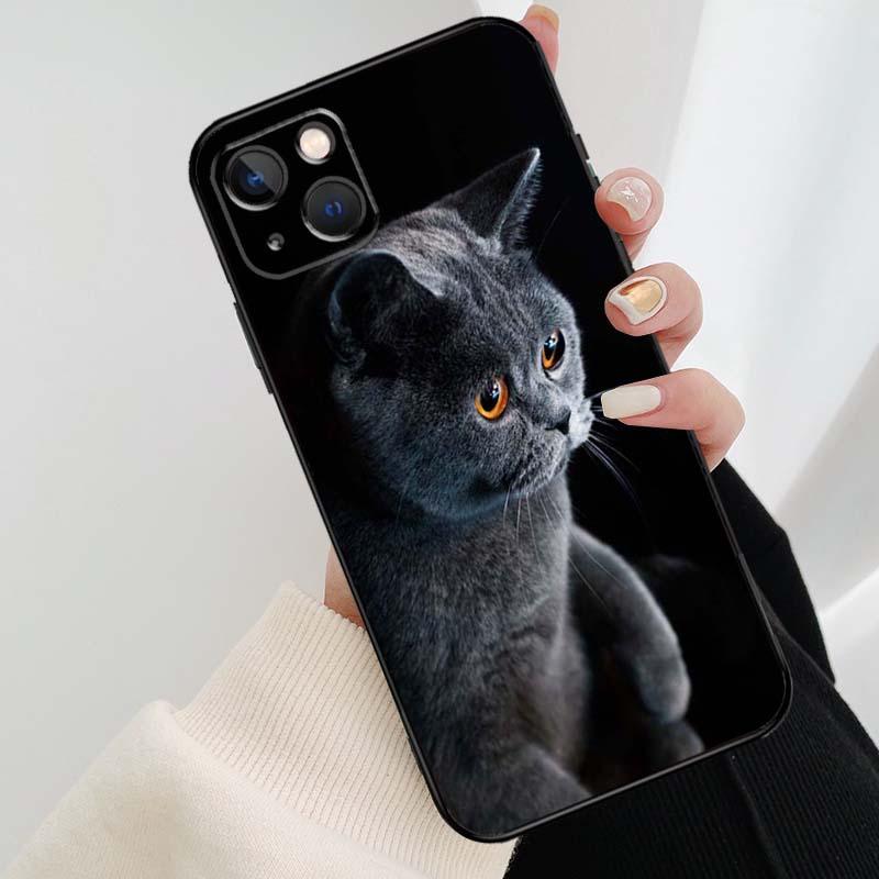 Funda Elegante de Gato British Shorthair Gris para Modelos de iPhone
