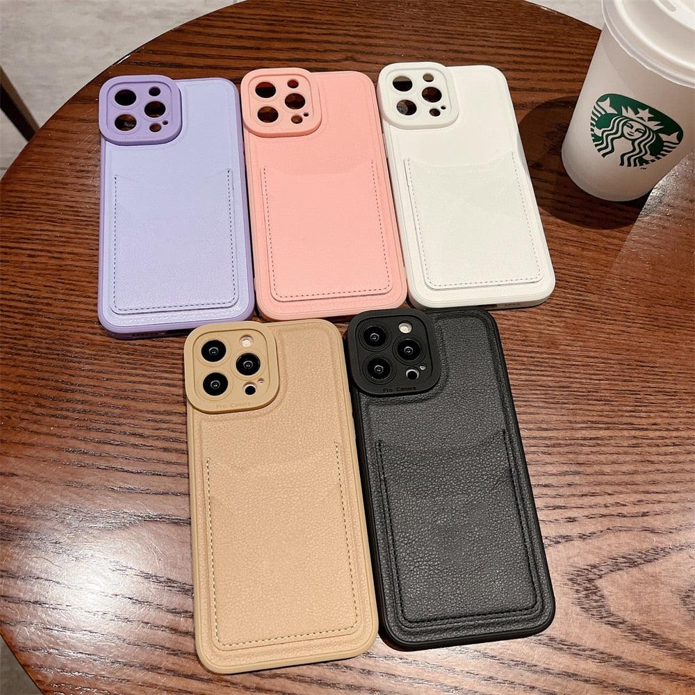 Funda de Cartera de Silicona Cuadrada de Cuero de Lujo para iPhone