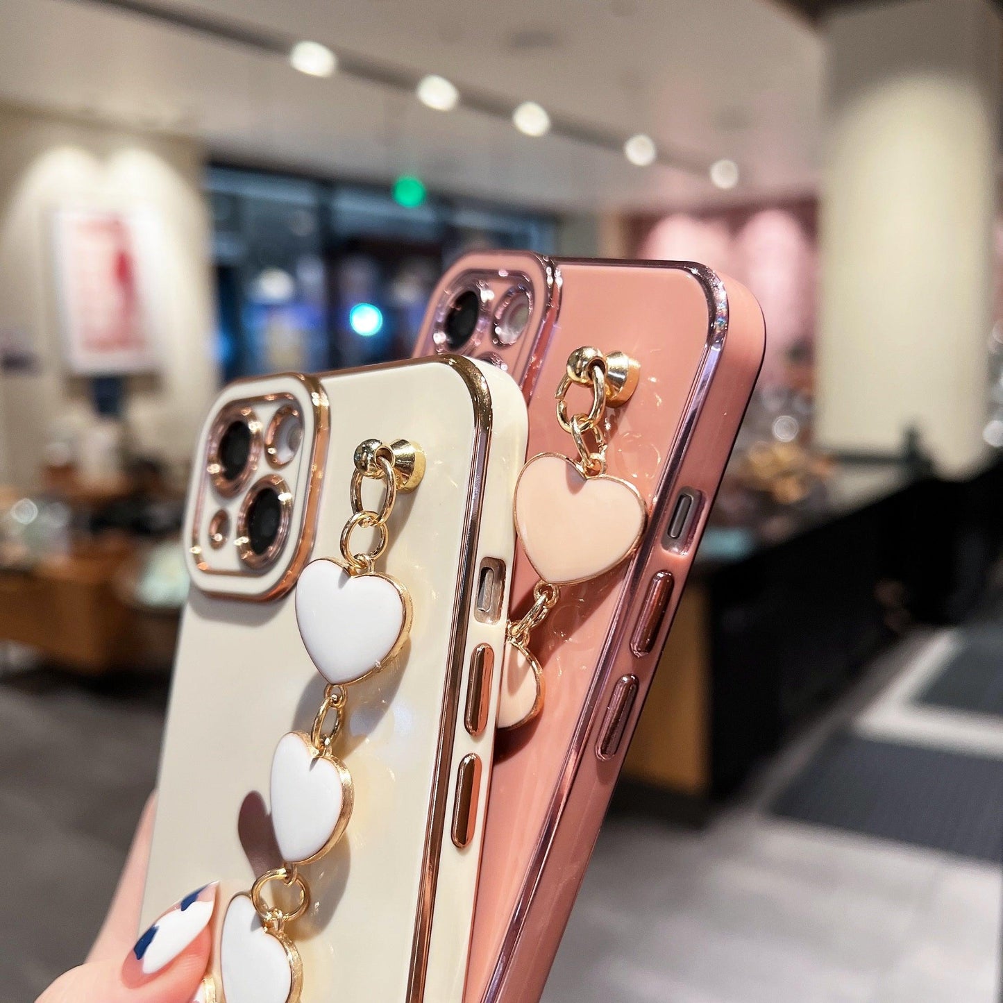 Luxury Love Heart Sparkle Case with Chain Strap for iPhone