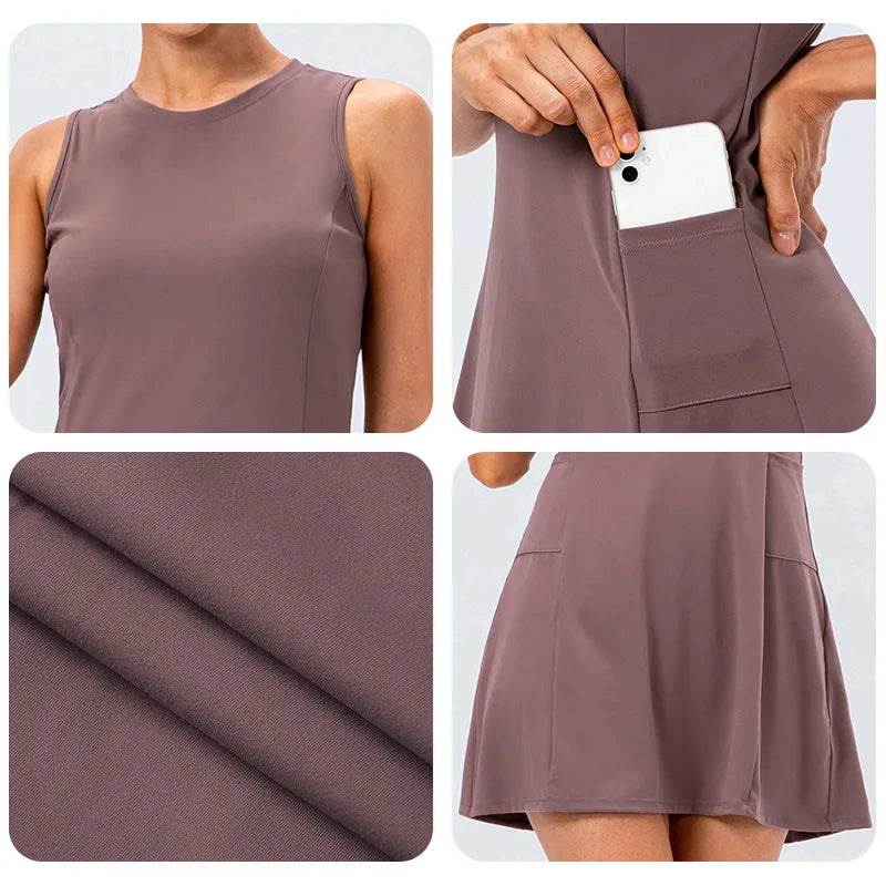 Robe de tennis sans manches pour femmes avec shorts