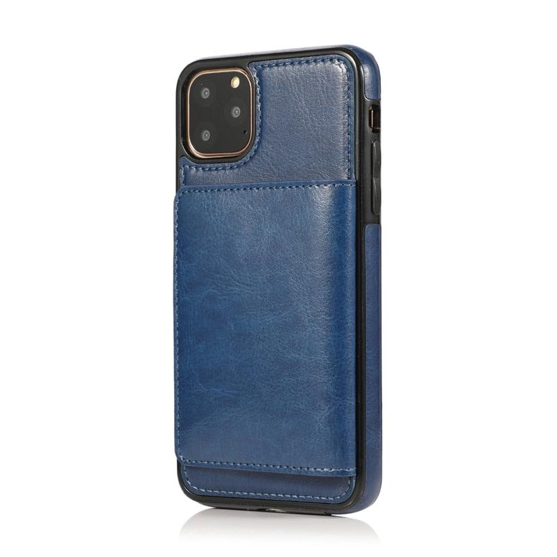 Premium Leather Wallet Case for iPhone 11 Pro Max, XS Max, XR, X, 8, 7, 6S, 6Plus, 5, 5S - Shockproof with Card Holder - Korvel