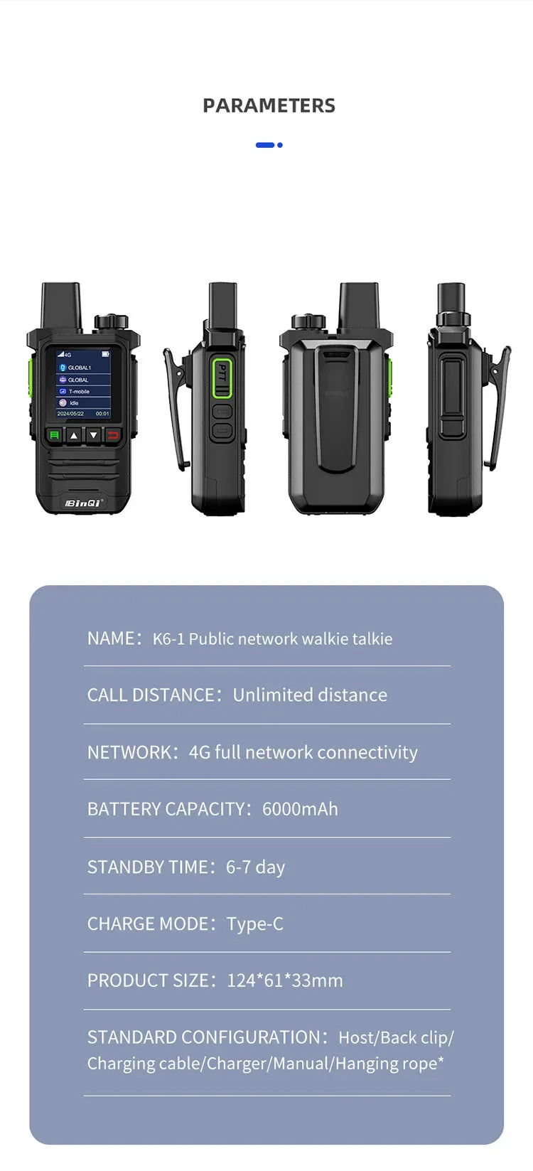 BINQI-K6 Talkie POC 4G - Dispositif de communication mondial