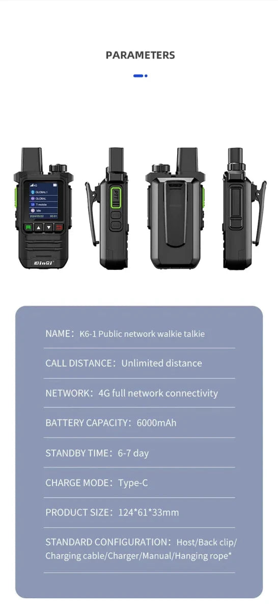 BINQI-K6 4G POC Walkie Talkie - Global Communication Device