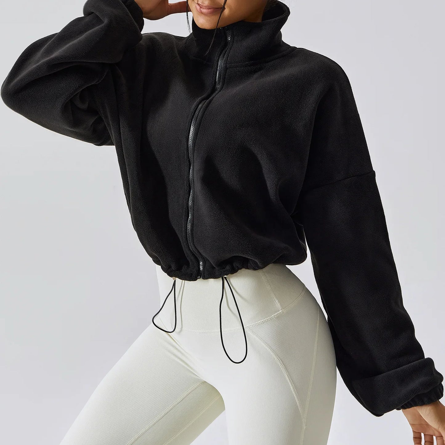 Sudadera con cremallera PolarFleece para mujer - Top corto acogedor