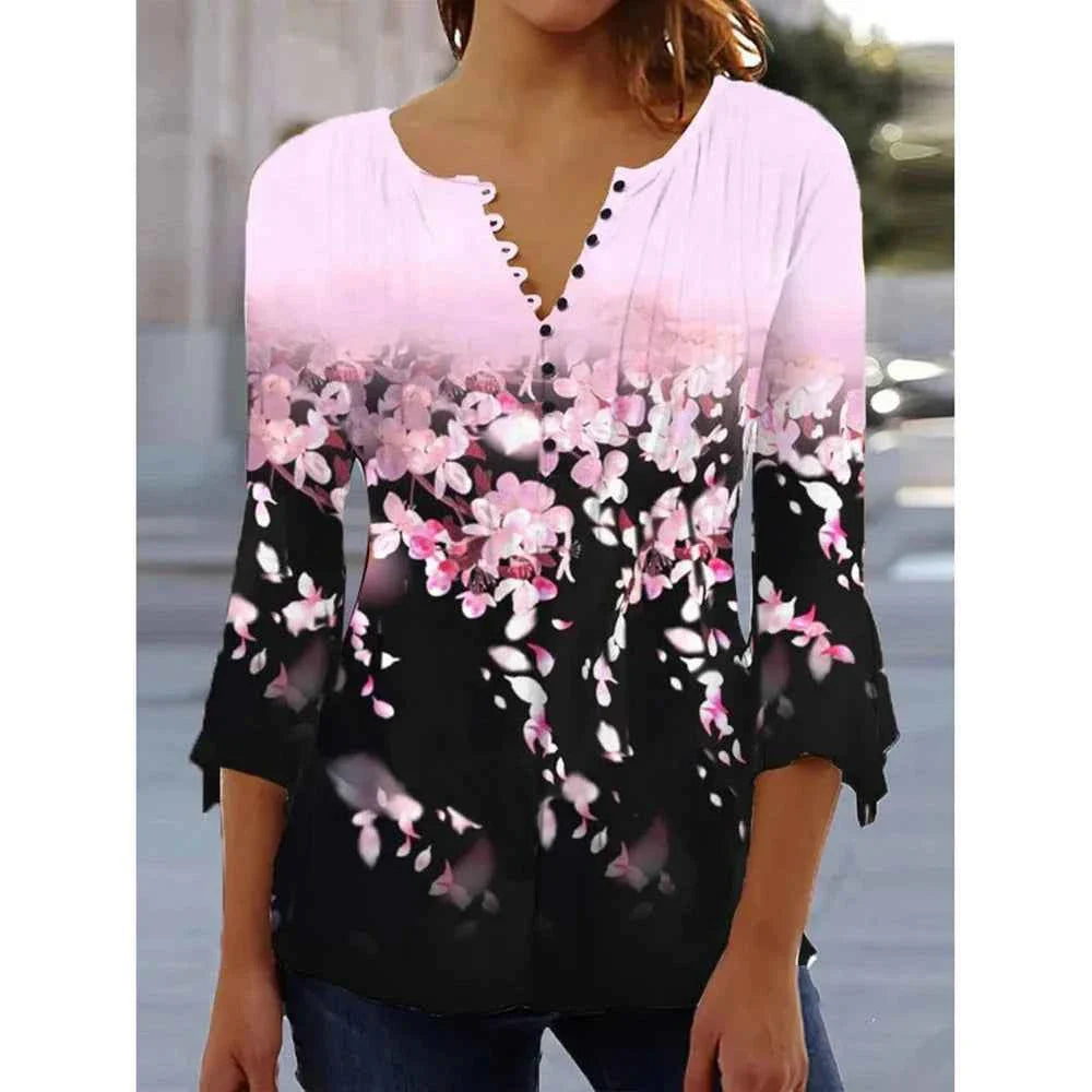Elegant V-Neck Button T-Shirt for Women