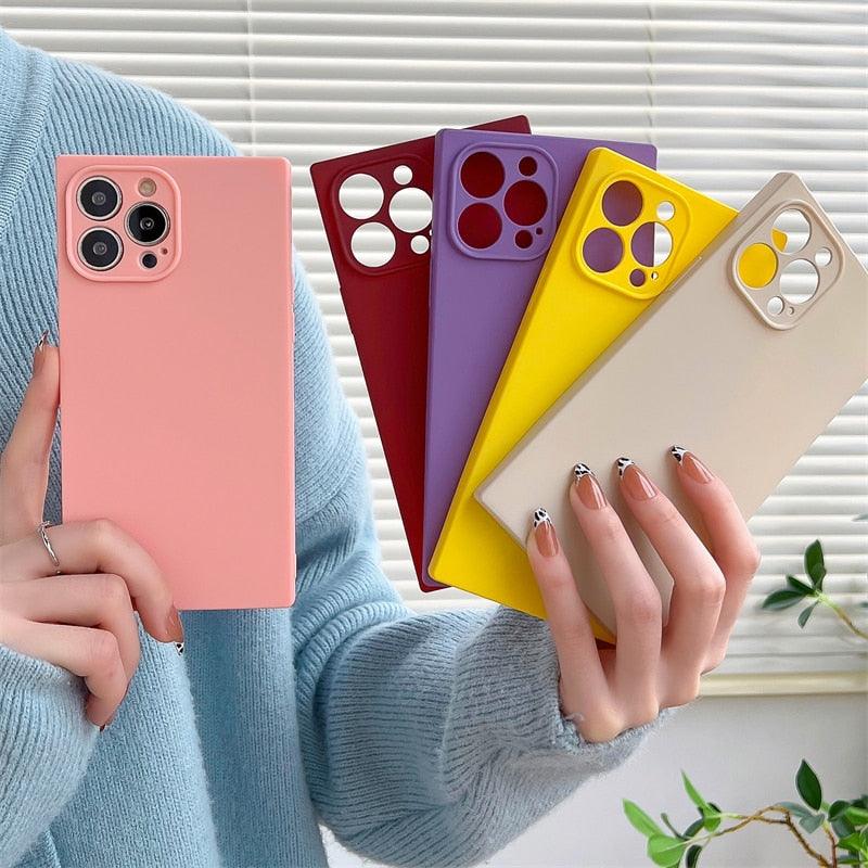 Fashion Candy Color Square Soft Silicone Phone Case for iPhone