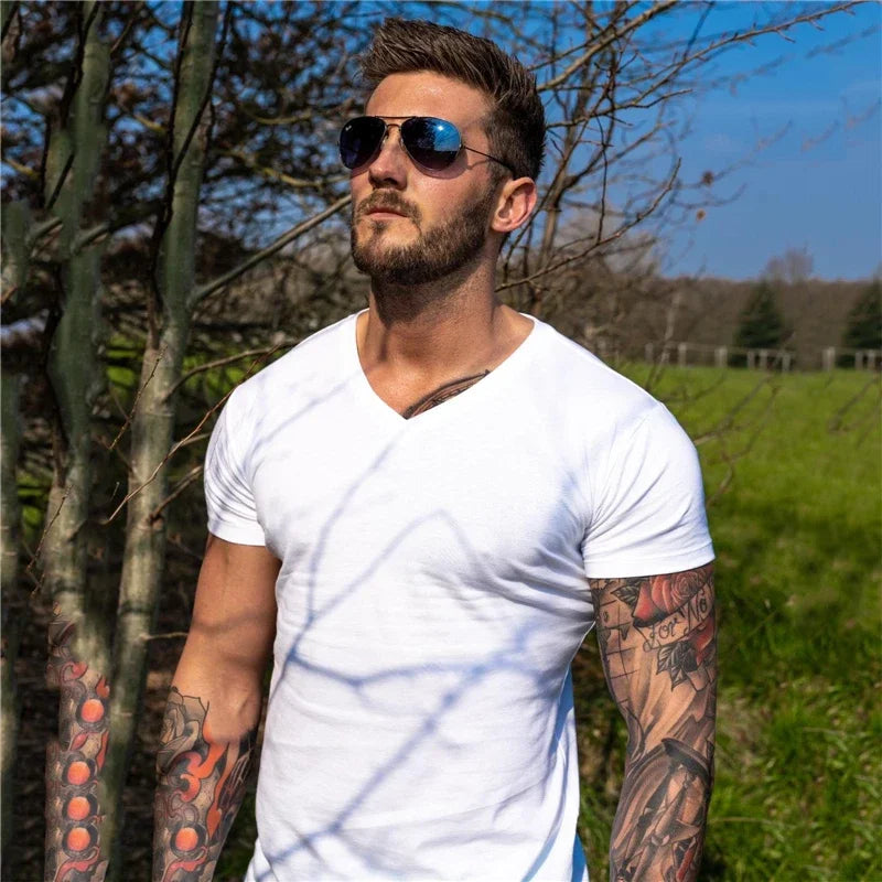 Men's V-Neck Short Sleeve Fitness T-Shirt