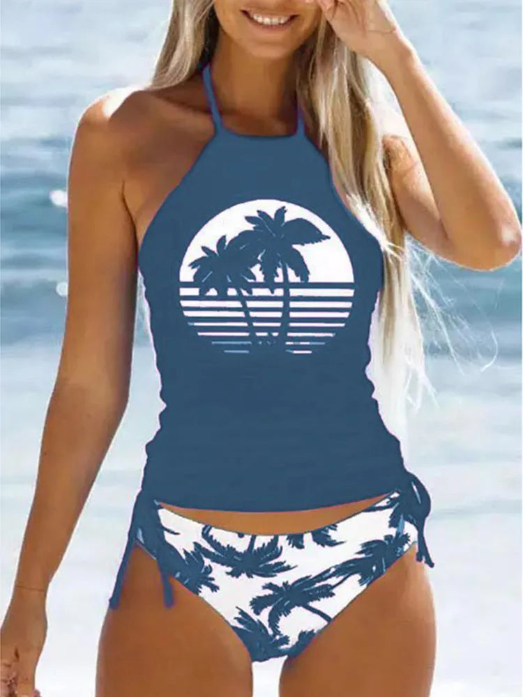 GlamWave Women's Tied Halter Tankini Set