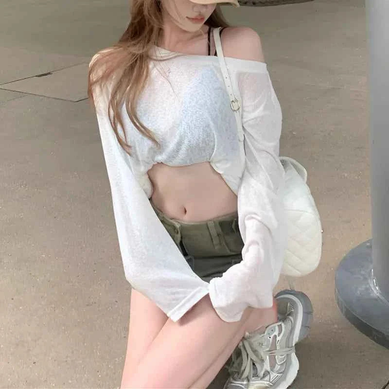 Camiseta Chic de Manga Larga con Hombros Descubiertos