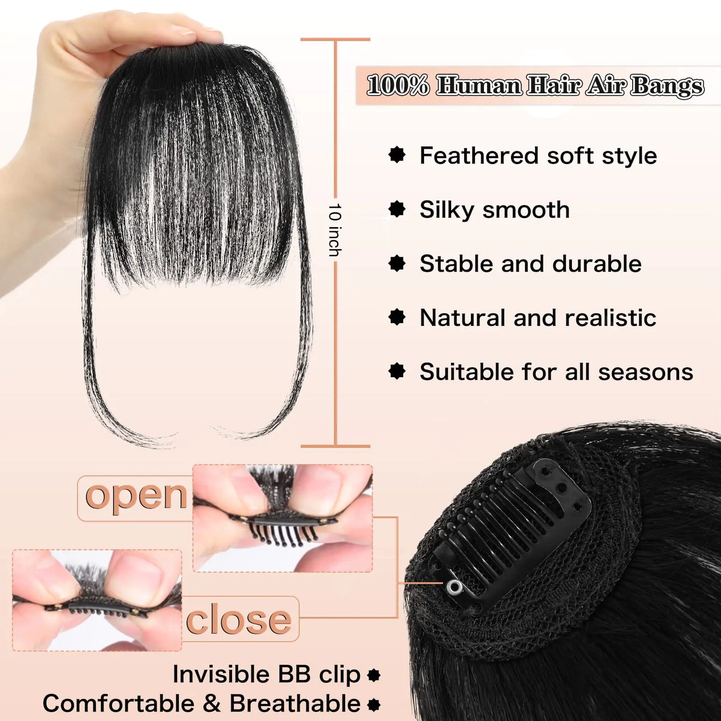 NAYOO Clip-In Bangs - Extensiones de Cabello Humano 100% Real