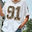 T-shirt oversized à col en V rétro No.91 pour femmes - Été 2025